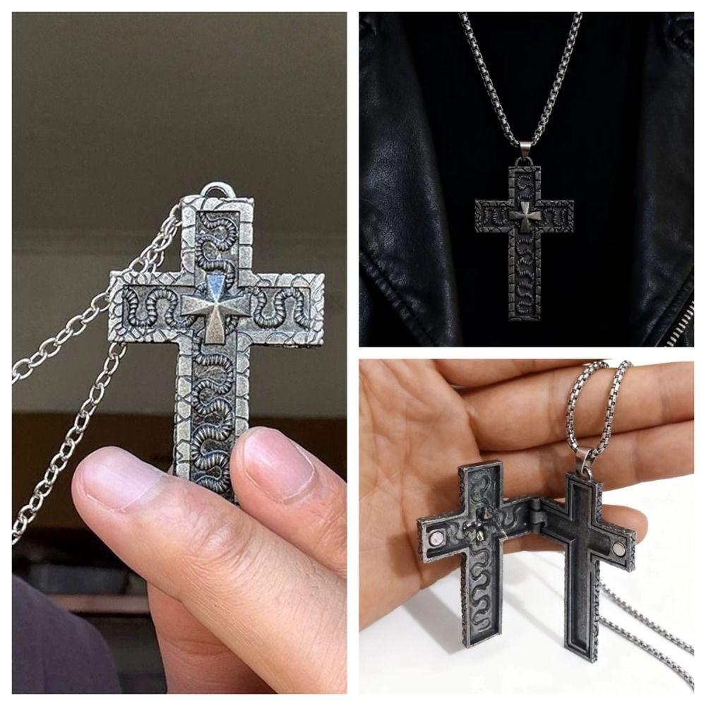 3D Printed Chain Pendant Necklace Openable Charm Jewelry Creative Gift Cross Pendant Necklace