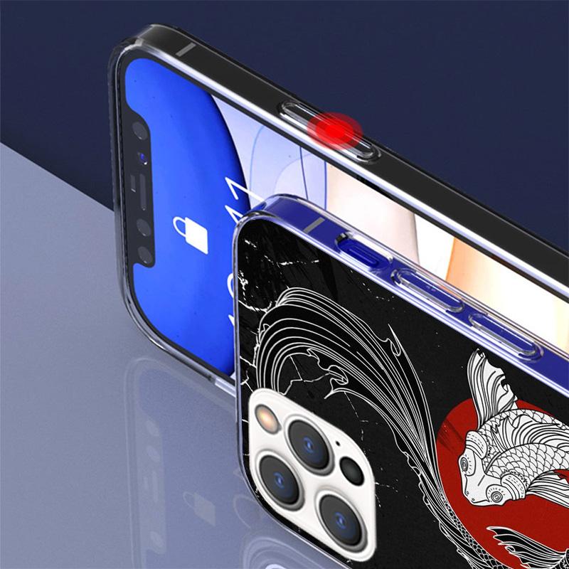 Japan Koi Fish Yin Yang Art Cover Phone Case For iPhone 16 17 Air 15 14 Pro Max 16E Phone Case 13 Mini 12 11 7 SE 8 Print Patter