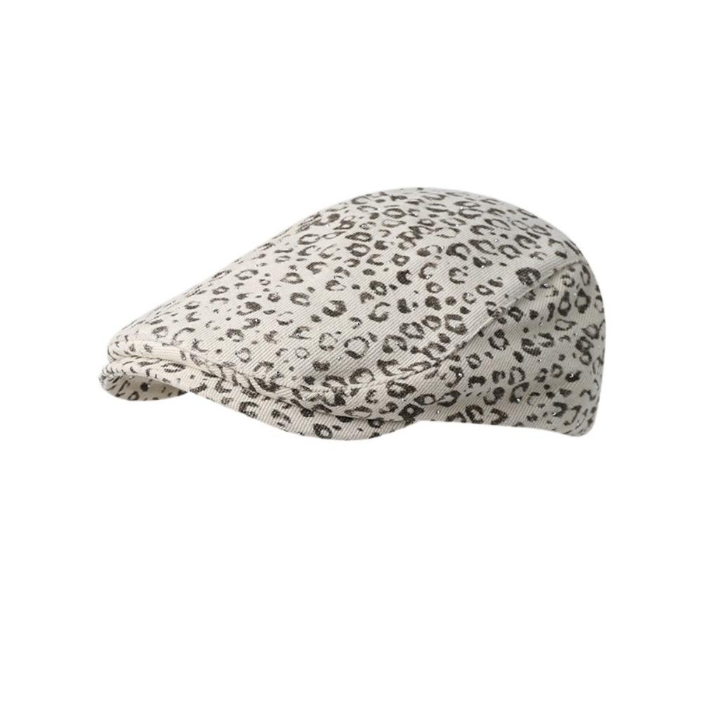 Rhinestone Leopard Print Beret Flat Painter Cap Fashion Leopard Newsboy Cap  Outdoor