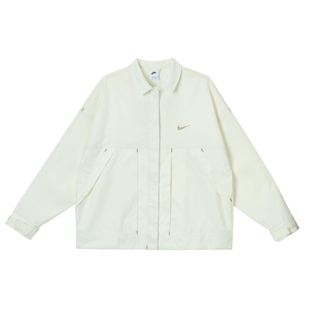 Nike Спортивная одежда SS25 Логотип бренда Тканый Оверсайз Удобное поло с длинным рукавом Женская куртка Парусиново-белый IB5588-133