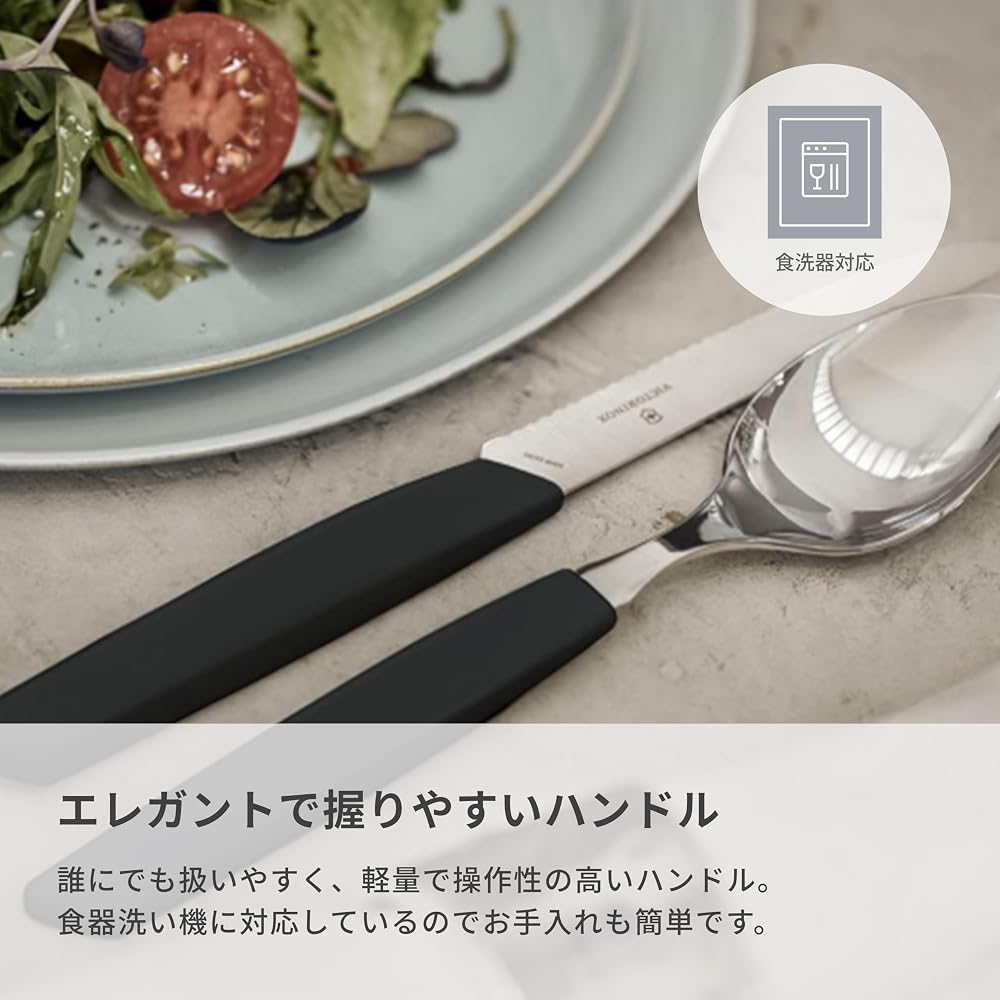 Victorinox Cutlery Set 24-Piece Ergonomic Design Dishwasher Safe Forks Knives Spoons Black
