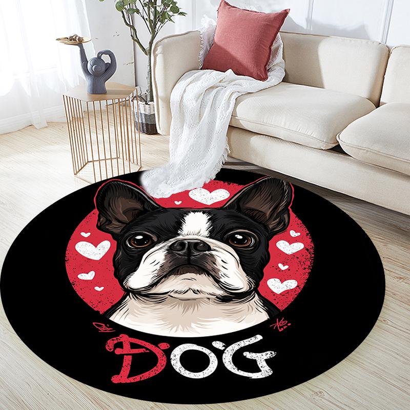 Cartoon Boston Terrier pattern round rug,Carpet Rug for Living Room Bedroom Playroom ,Non-slip Floor Mat,Holiday Gifts and Birthday Gifts.