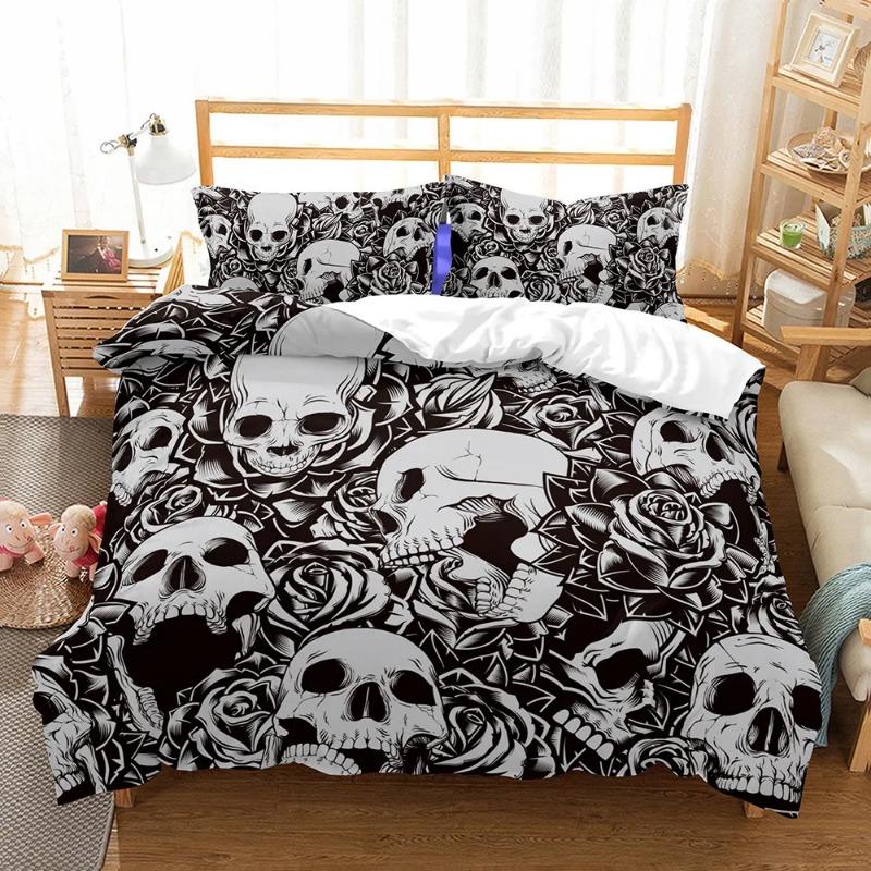 Printed Skull Cartoon Duvet Cover Set With Pillowcases Color Butterfly Queen White Double Beddding Home Textile Modern Style