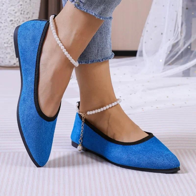 2024 Новая модная однотонная обувь с острым носком и закрытым носком, повседневная женская обувь на плоской подошве, подходящая по цвету для весны и осени