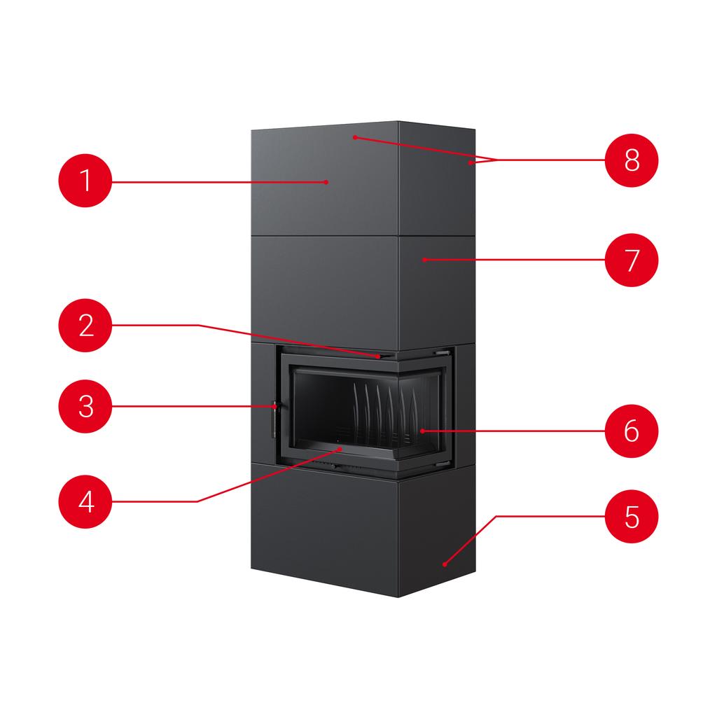 Modular Fireplace Box 8 kW Ø 200 Black Self Closing Door