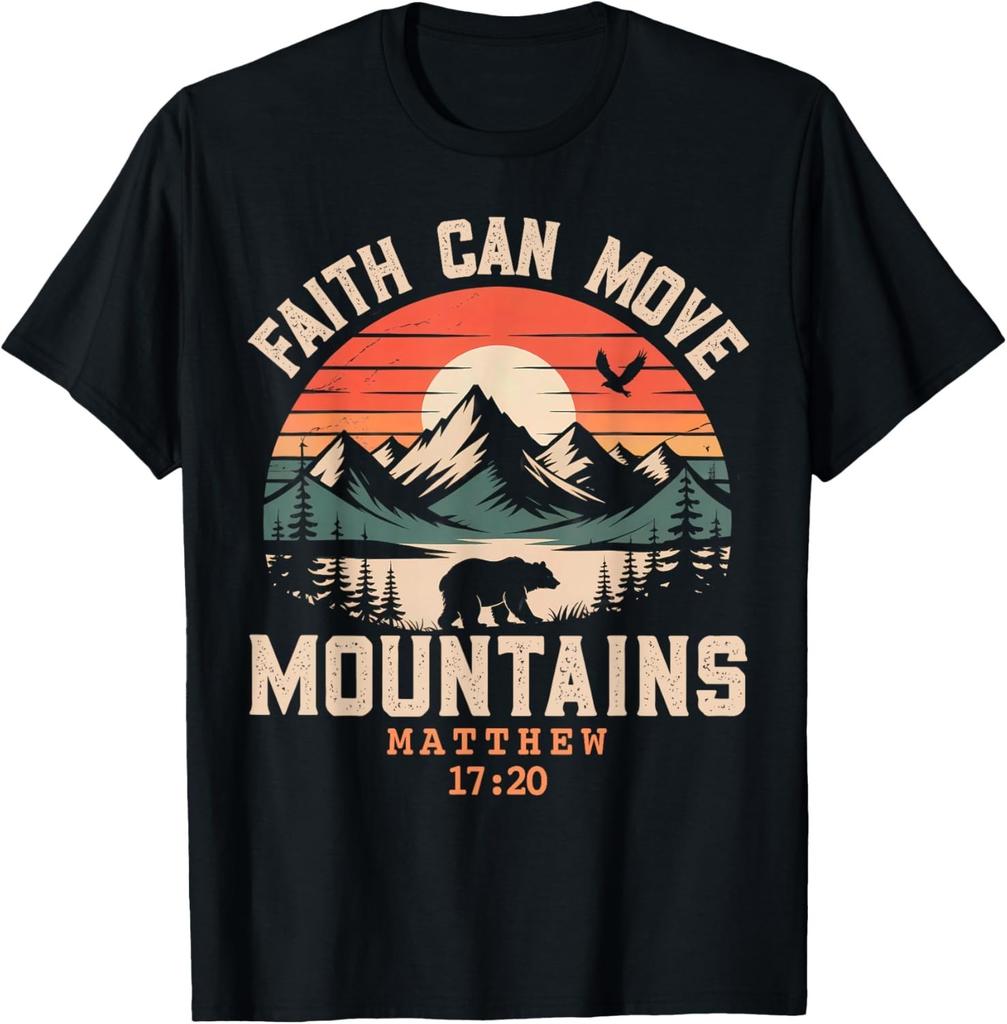 Faith Can Move Mountains Retro Sunset Bible Verse Christian unisex T-Shirt Mens Womens Tees Top