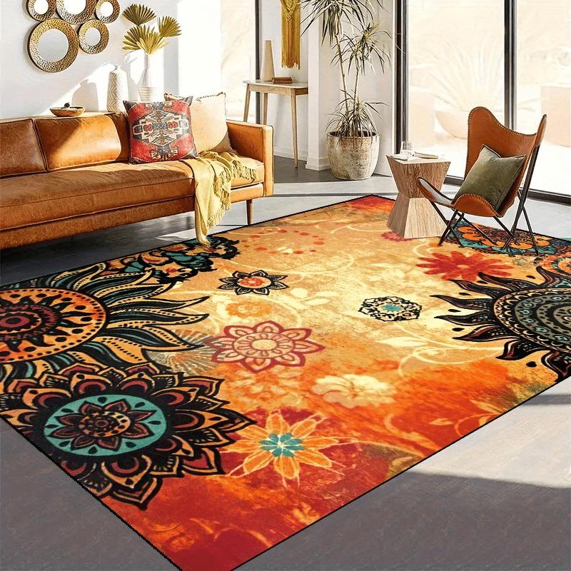 Beautiful Flowers Print Non-slip Rug, Polyester, for Entryway, Living Room, Bedroom, Outdoor Patio, Garden Decor, Home Decor