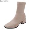Fashion New Women Shoes High Heels Slip Ankle Boots Winter Stretch Socks Booties Elegant Square High Heels Shoes Female Plus Size 32-43