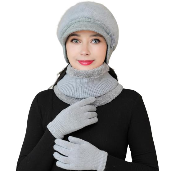 3 шт./комплект для женщин среднего возраста, зимняя шапка, шарф, перчатки, комплект, толстая вязаная защита ушей
