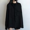 Vintage Shirts Women Long Sleeve Stripe Print Button Up Shirt Black Blouse