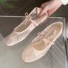 Fashion Mesh Lace Breathable Ballet Flats Women Sweet Bow Embroidered Mary Jane Shoes Summer Fashion Comfort Designer Brand Beach Sandal