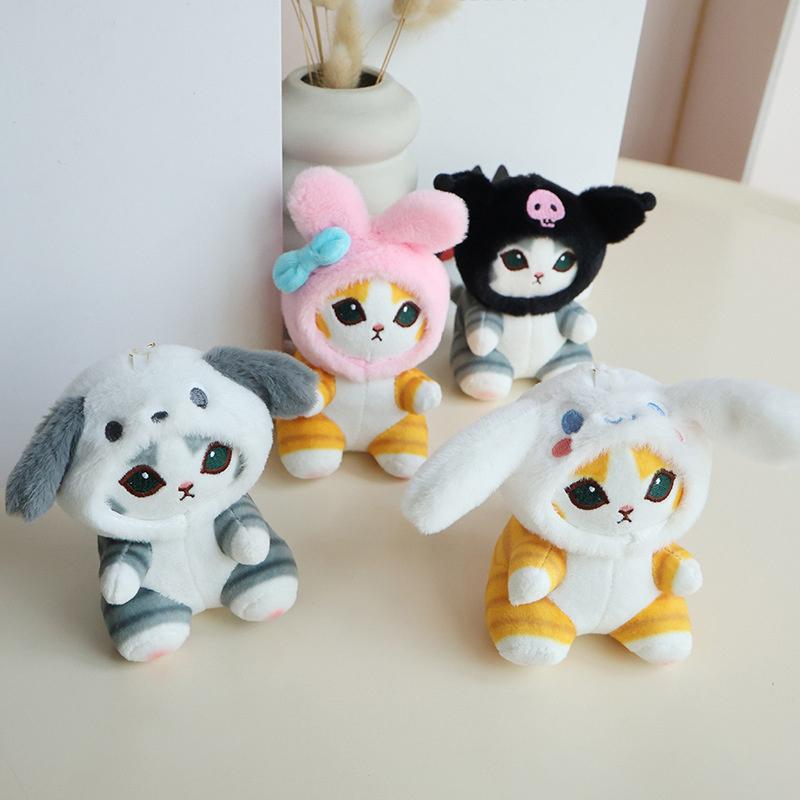 Kawaii Sanrios Crossdressing Cat Plush Doll Toy Cute Cartoon Stuffed Keychain Backpack Pendant For Kid Gifts