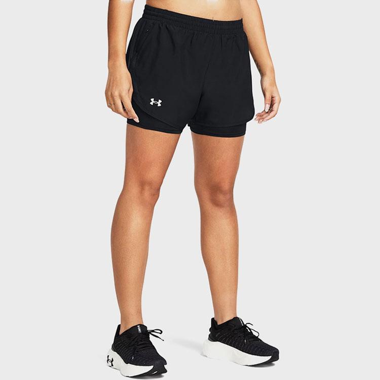 Under Armour Логотип с принтом, эластичный пояс, защита от воздействия окружающей среды, спортивные шорты «два в одном», женские шорты, черные 1382440-001