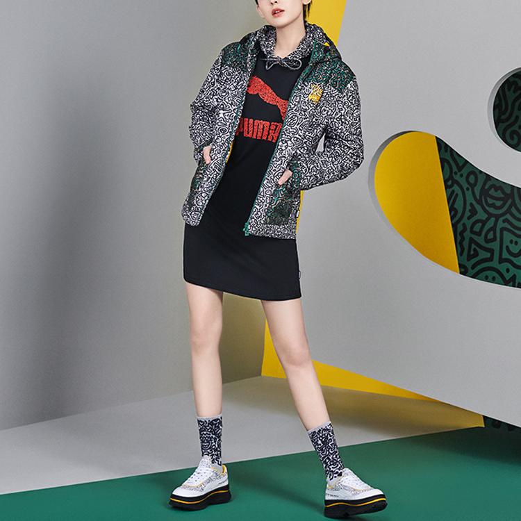 Puma X Mr Doodle вышитый логотип граффити цветной блок с капюшоном хлопковая куртка женская куртка зеленая 598685-91