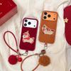 Чехол-вышивка Лошадь с ремешком на руку и меховым шариком для iPhone 14/15/16/17 Pro Max и Huawei