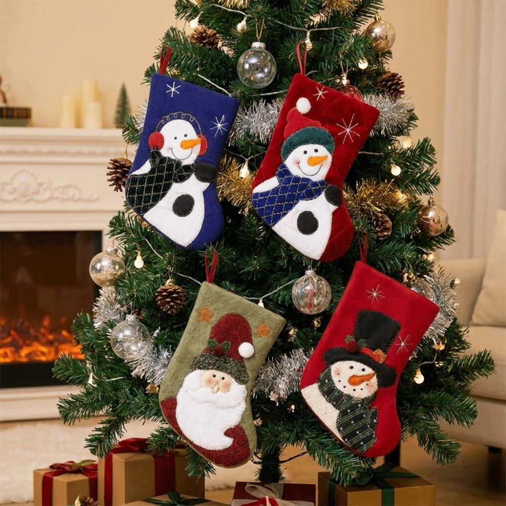4PCS/SET 3D Christmas Stockings Cute Christmas Ornaments Socks Xmas Gift Bags Home