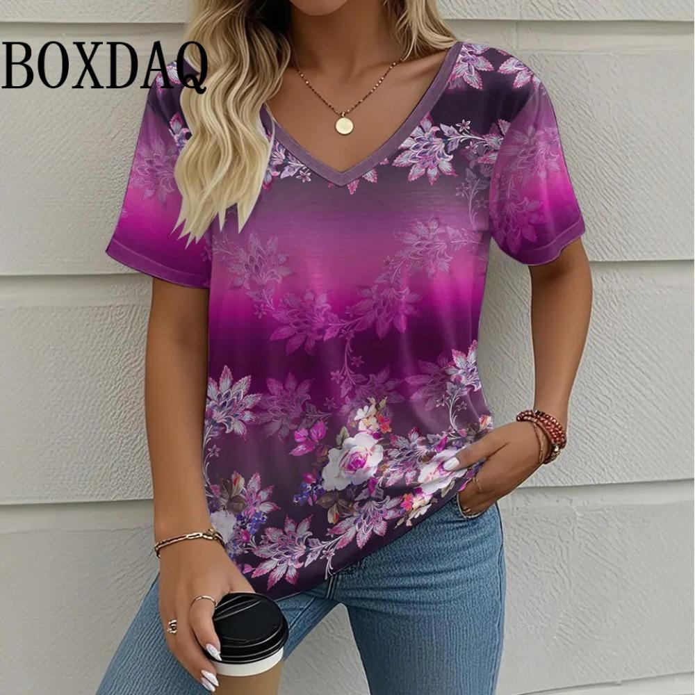 Plus Size 1XL-5XL New Women's Fashion Stripe Print Pocket hort Sleeve T-shirt Fashionable Casual