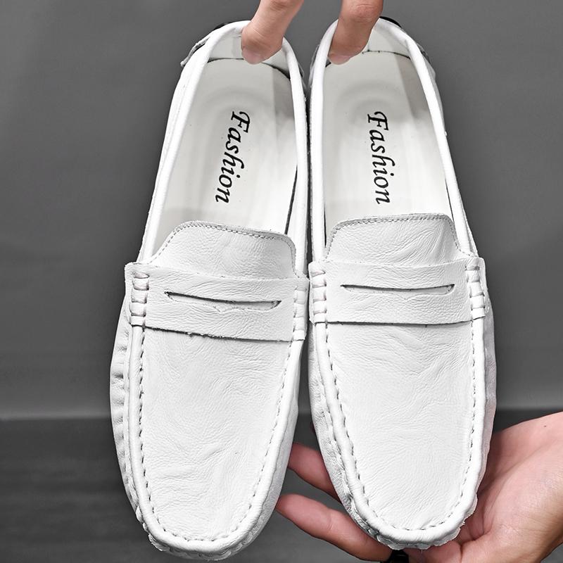 Men’s Moccasins White Loafer Brown Driving Shoes Comfort Flats Wide Shoes Slip-ons Plus Size Shoes for Men Over Sized