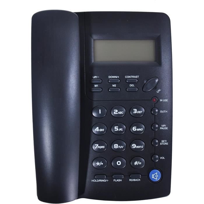 Téléphone filaire ORNIN Y043 avec Haut-Parleur,Affichage et Identification de l'appelant Noir