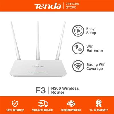 Беспроводной маршрутизатор Tenda F3 N300 300 Мбит/с Однодиапазонный Wi-Fi маршрутизатор Точка доступа Усилитель диапазона WISP Plug & Play Антенны с высоким коэффициентом усиления