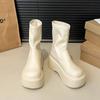 Винтажные зимние женские ботильоны на платформе, на плоской подошве, модные короткие ботильоны без застежек, дизайнерские туфли на высоком каблуке, женские ботинки