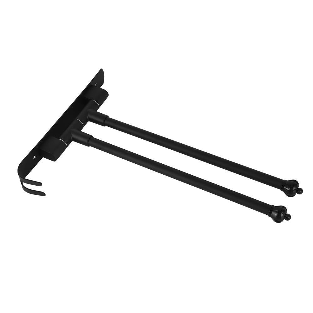 Black Swivel Towel Hanger Stainless Steel and Zinc Alloy Rotating Towel Bar Space Saving
