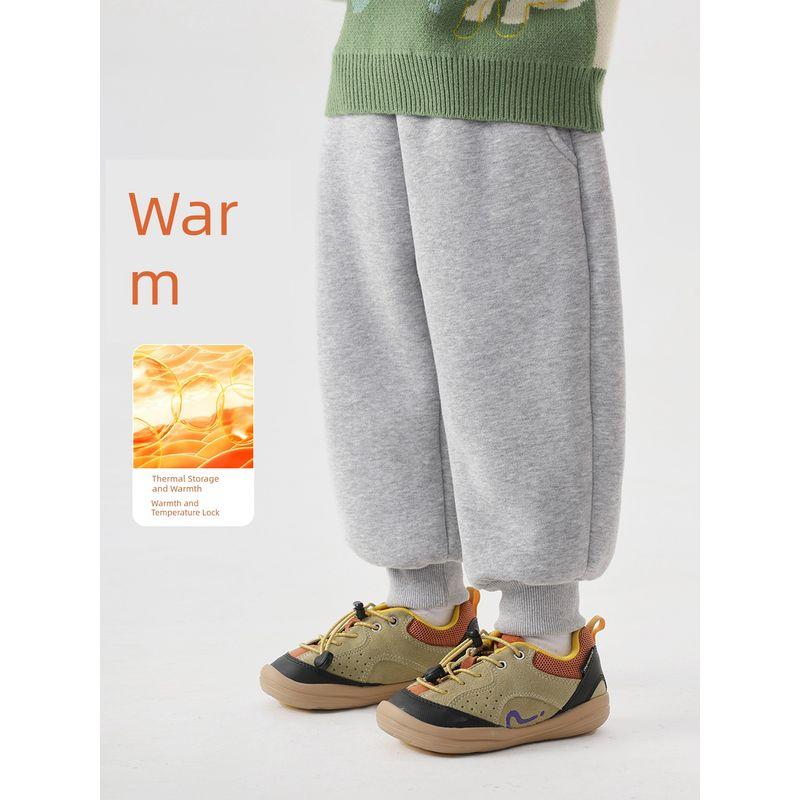 Right European Style Boys' Mountain-Themed Cartoon Fleece-Lined Sports Pants, Casual Thickened Knitted Sweatpants, Children's Winter Clothing Trendy