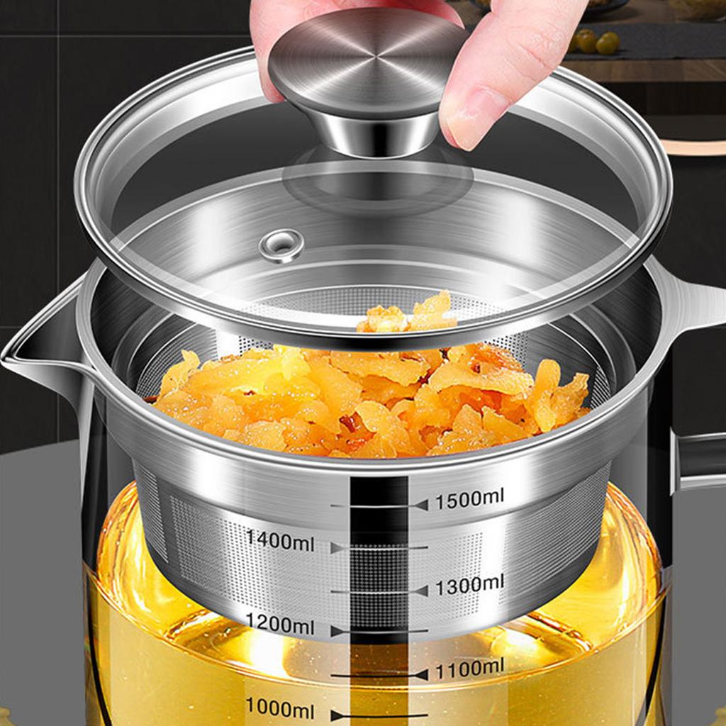 Multifunctional Frying Oil Filter Pot for Kitchen Use Glass Storage Jar with Deep Strainer for Cooking Enthusiasts