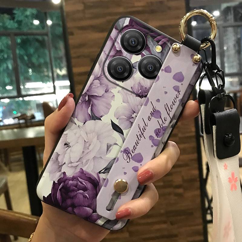Anti-dust Soft Case Phone Case For Blackview Shark9 5G Wrist Strap Shockproof Durable Waterproof Flower Kickstand Ring