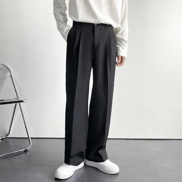Men White Straight Pants Fashion Korean Loose Suit Trousers Casual Draped Baggy White Wide Pant Male Streetwear