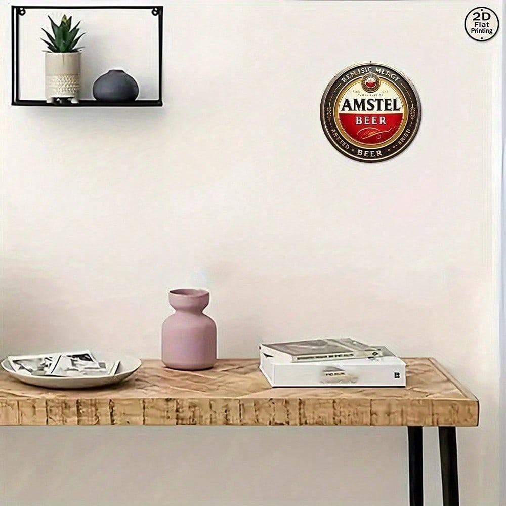 1 шт. Винтажная металлическая жестяная табличка Amstel Beer, 8x8 дюймов, круглая, ретро, настенное искусство, декор для бара, дома, паба