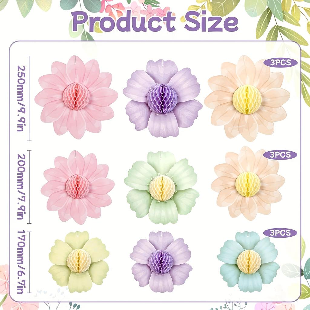 9pcs of pink rainbow party decoration 25.4cm giant paper flower 3D honeycomb for party soft hanging flower decoration girl wall