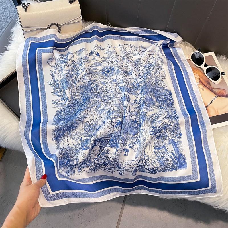 70x70cm Lightweight Silk-Look Square Scarf Women French Chic Hair Band Office Accessory Viscose 96%