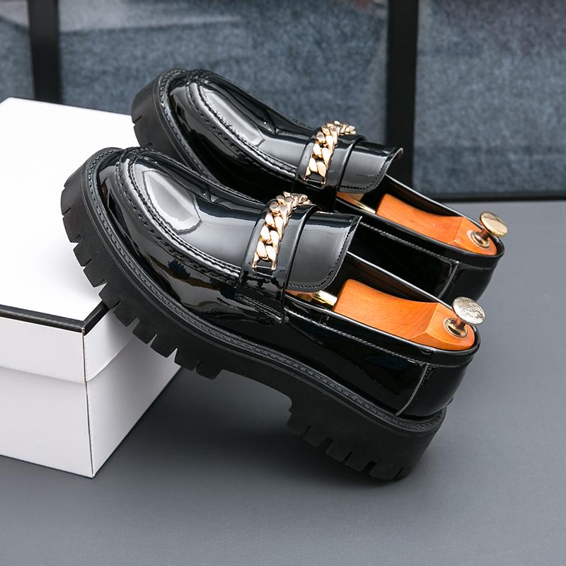 Fashion Brand Men's Business Shoes British Comfortable Casual Flats Thick Sole Leather Loafers Shiny Trendy Male Dress Footwear