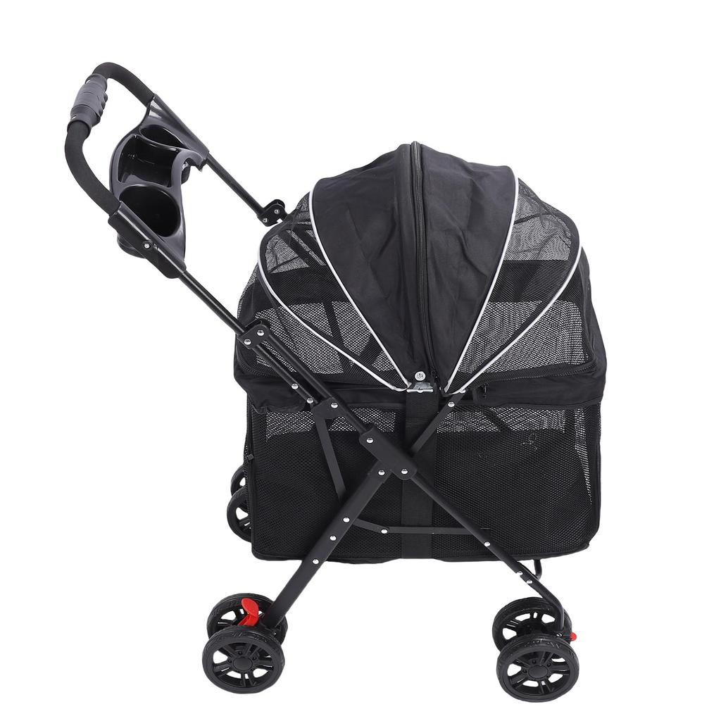 Pet Stroller One Click Folding Cat Stroller 4 Wheels Dog Wagon with Sun Shades and Cup Holder for Travel Black