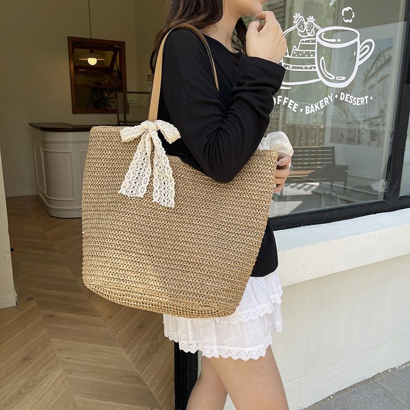 Сумка большой вместимости женская летняя новая повседневная на плечо плетеная соломенная сумка для поездок на работу, для отпуска, пляжная сумка