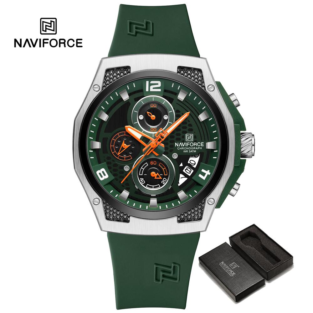 Naviforce Мужские повседневные спортивные резиновые часы кварцевый хронограф водонепроницаемые светящиеся модные часы NF8051T