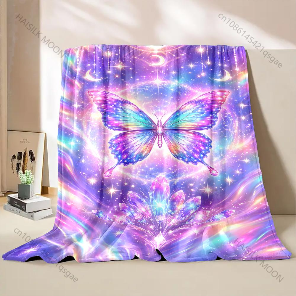 Colorful butterfly in starry sky Print Blanket Warm Soft Fluffy Kids and Adult Sofa Bed Throw Blanket for Home Travel Camping