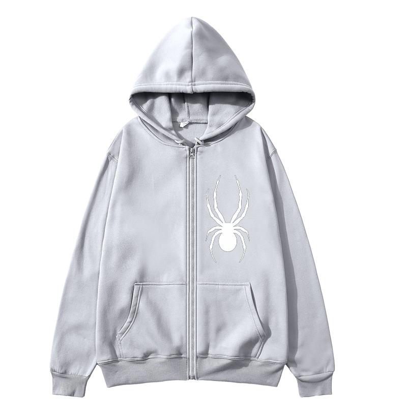 Толстовка на молнии с пауком, толстовка большого размера, уличная одежда, Женская толстовка с пауком, женская толстовка с карманом и длинным рукавом на молнии с пауком