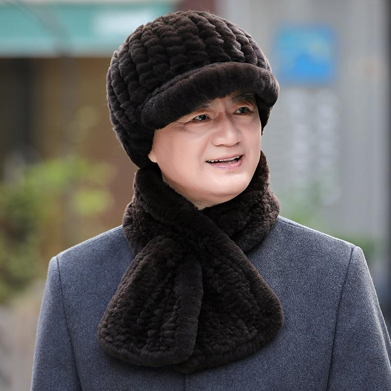 Шапка отца среднего возраста и старика, мужской шарф, теплая, утолщенная шляпа из меха бобрового кролика для старика зимой.