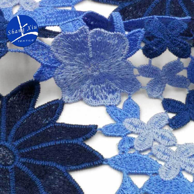 Полиэстер Легкий шелк Многоцветная вышивка Ткань, Водорастворимое кружево Тяжелая промышленность Пряжа Окрашенная Красочная Полная ширина, Трехмерная Полая ткань