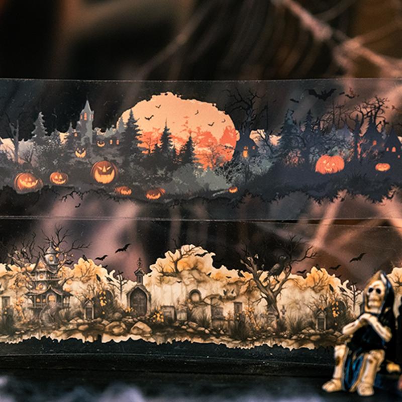 3rolls Dark Night Prom Series Halloween Dark Theme Scenic Tape DIY Handbook Collage Journal Notebook Greeting Card Post