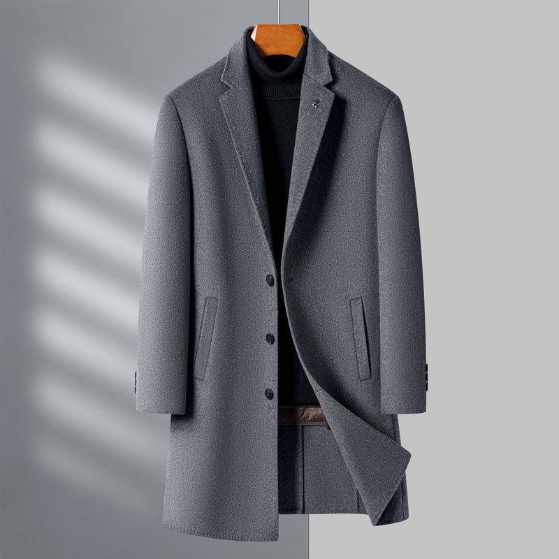 Съемная подкладка из двухстороннего кашемира, мужское шерстяное пальто с воротником под костюм, зимняя ветровка средней длины для папы