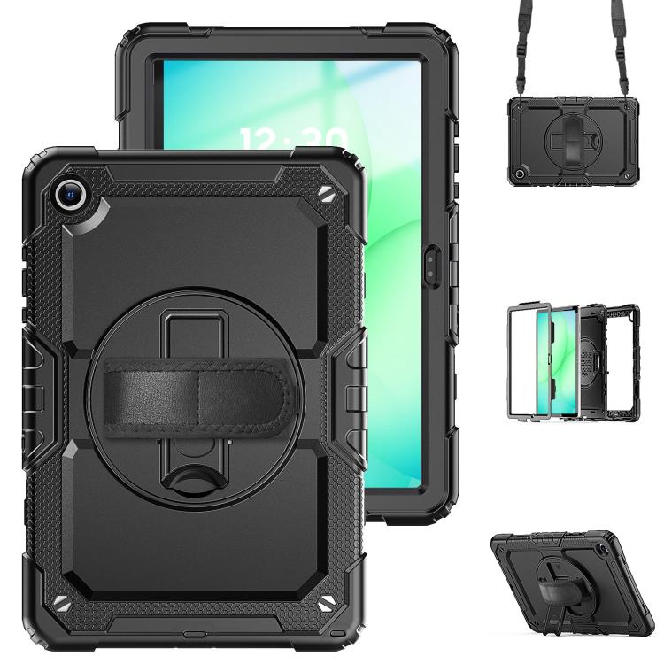 Silicone Hybrid PC Tablet Case With Shoulder Strap For Samsung Galaxy Tab A11+ / A9+, Kickstand Raised Camera Anti-Scratch Protective Cover