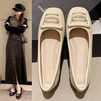 Женские туфли-лодочки на низком каблуке с квадратным носком, весенняя новая мода, туфли Мэри Джейн с открытым верхом и стразами, квадратная пряжка для женщин