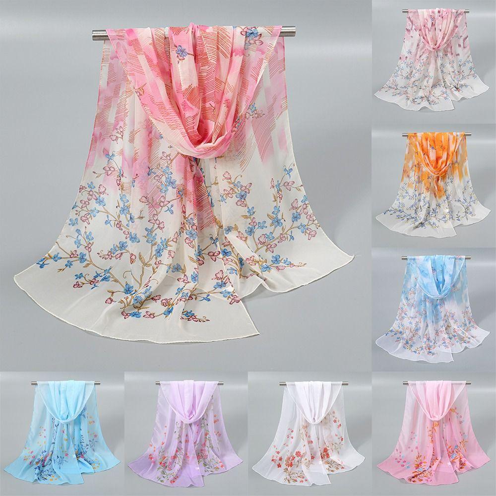 New Floral Printing Chiffon Scarf Thin Soft Sunscreen Shawl Long Wrap Hijab