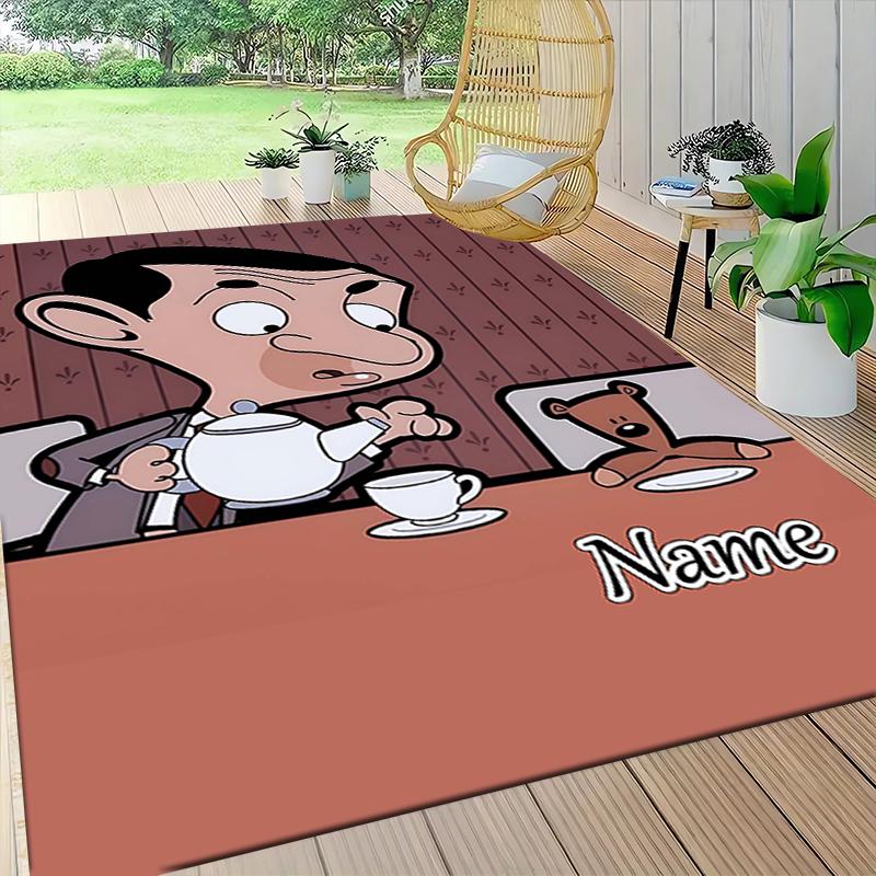 Custom Name Mr. Bean's Tea Time Carpet Rug Customizable Soft Washable Anti-Slip Home Living Room Sofa Mats Personalized Rug. 0909290
