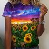 2024 Summer New European and American Flower Landscape Printing Casual Women's Short Sleeved 3D T-shirt