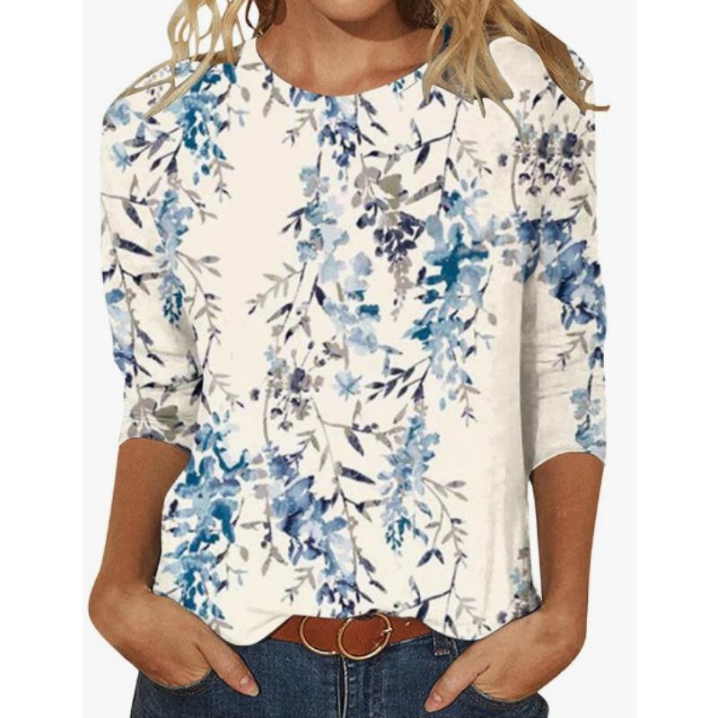 Летняя футболка-пуловер с круглым вырезом и цифровым принтом 3D с рукавами три четверти