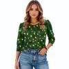Женская мода Повседневная рубашка с принтом 'Рождество' 3/4 цвета Женские топы с круглым вырезом